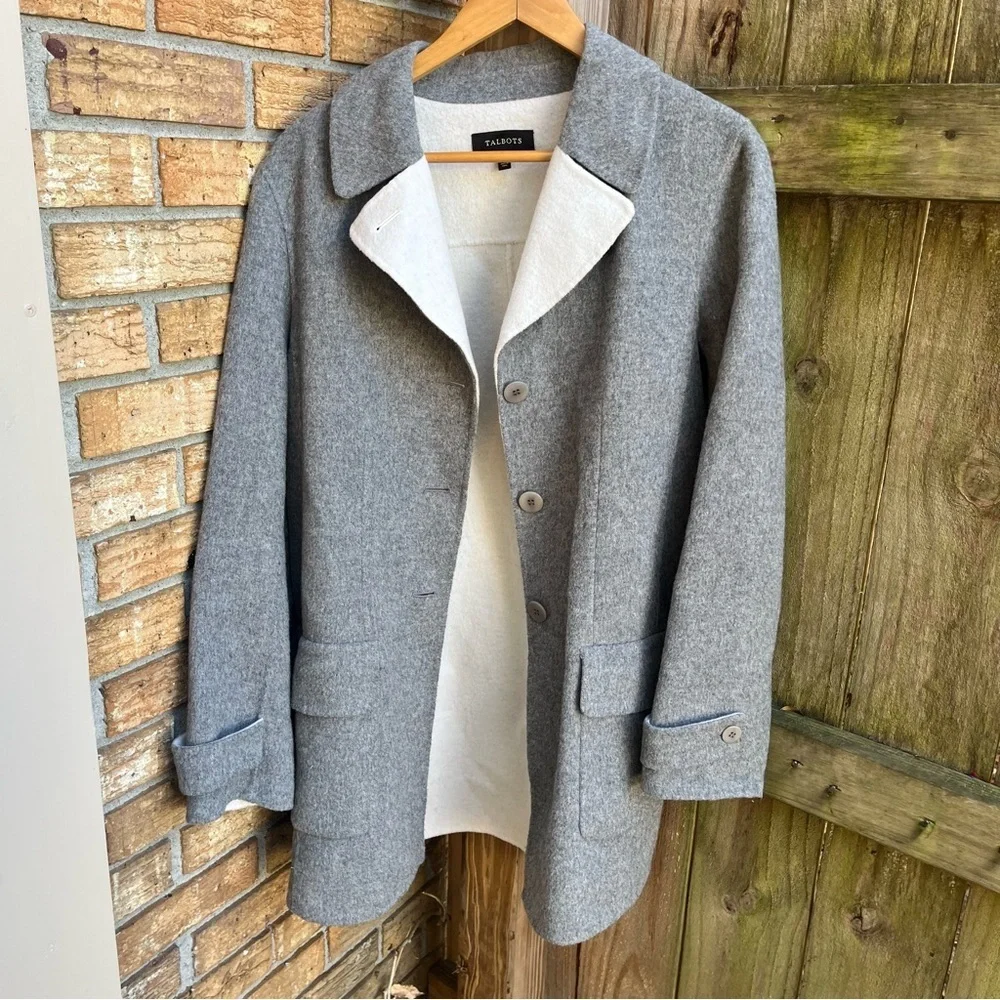 Talbots Gray and Cream Wool Blend Coat